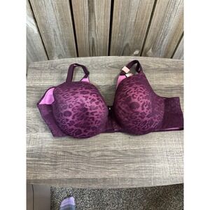 Cacique 44C Invisible Backsmoother Balconette Bra Plum Pink Leopard NWT